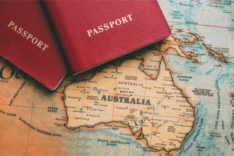 Passports on map of Australia