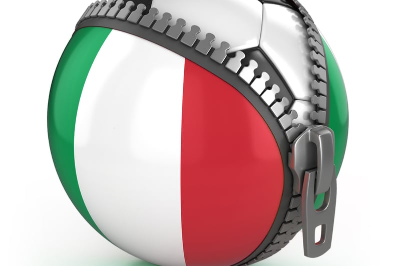 Football in an unzipped bag with Italian flag print