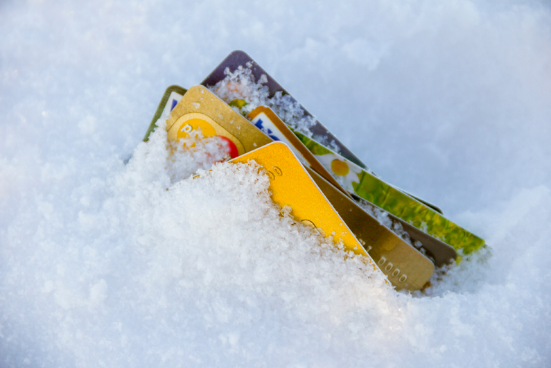 bank cards buried in snow