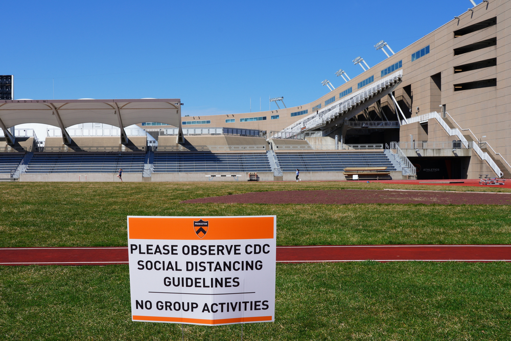 social distancing signs on the campus of Princeton University, New Jersey