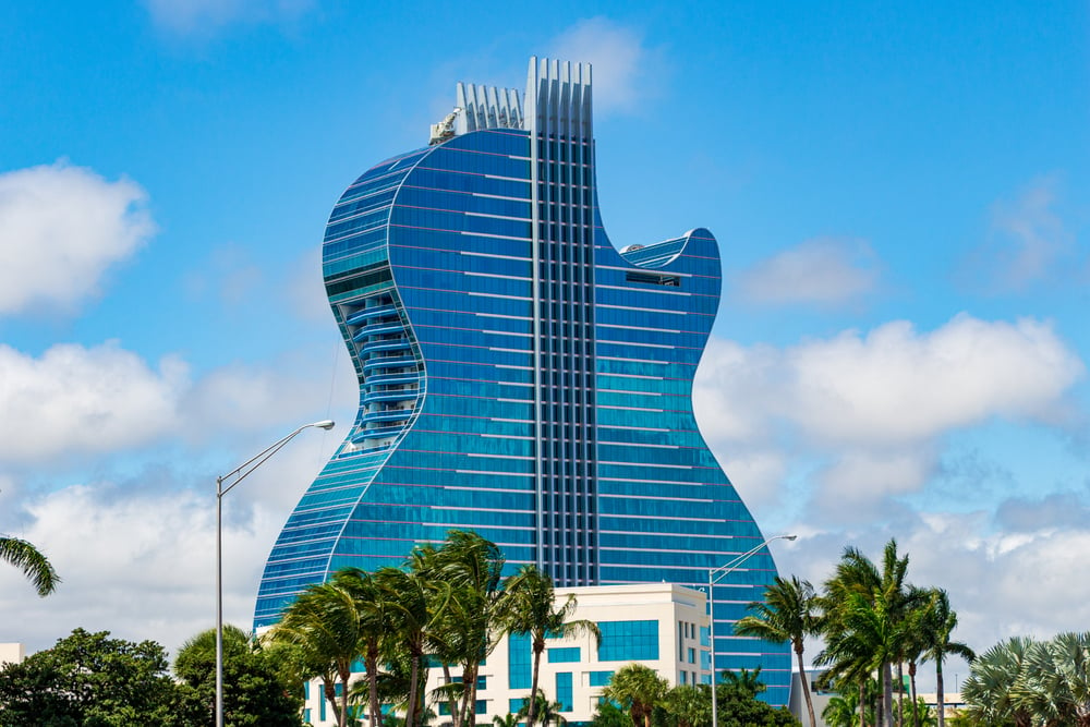 guitar-shaped Hard Rock hotel in Hollywood, Florida