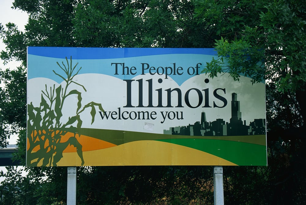 Illinois welcome road sign